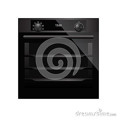 Realistic electric oven with transparent glass door on a plain backgrounds Vector Illustration